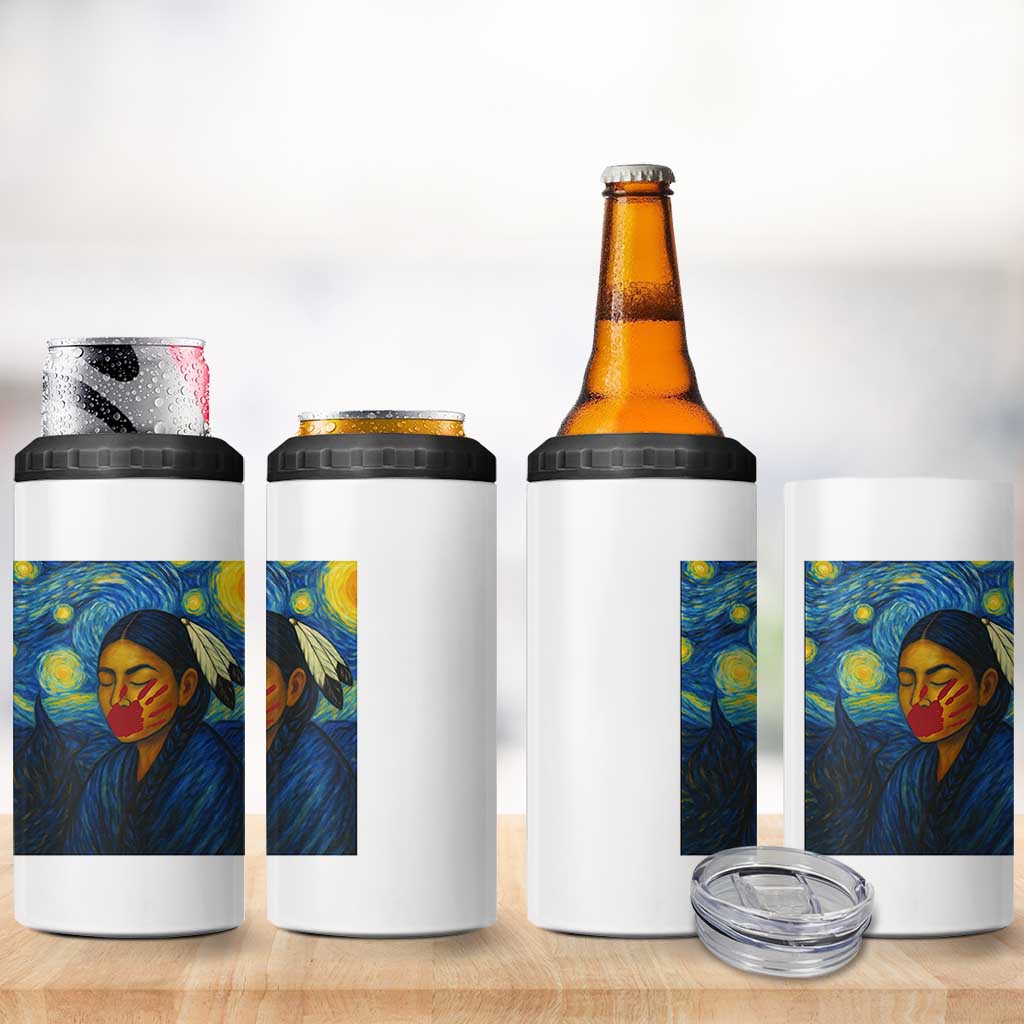 Native American MMIW 4 in 1 Can Cooler Tumbler Starry Night Indigenous People Day