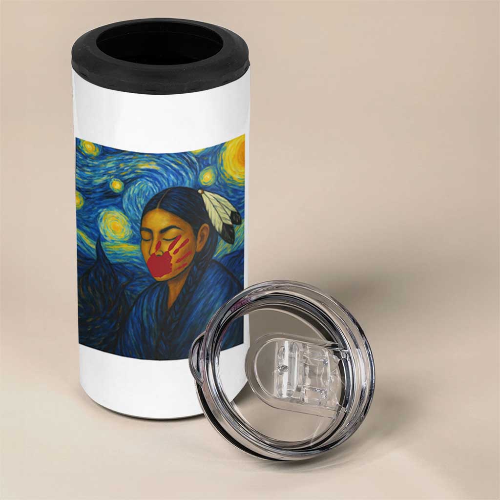 Native American MMIW 4 in 1 Can Cooler Tumbler Starry Night Indigenous People Day
