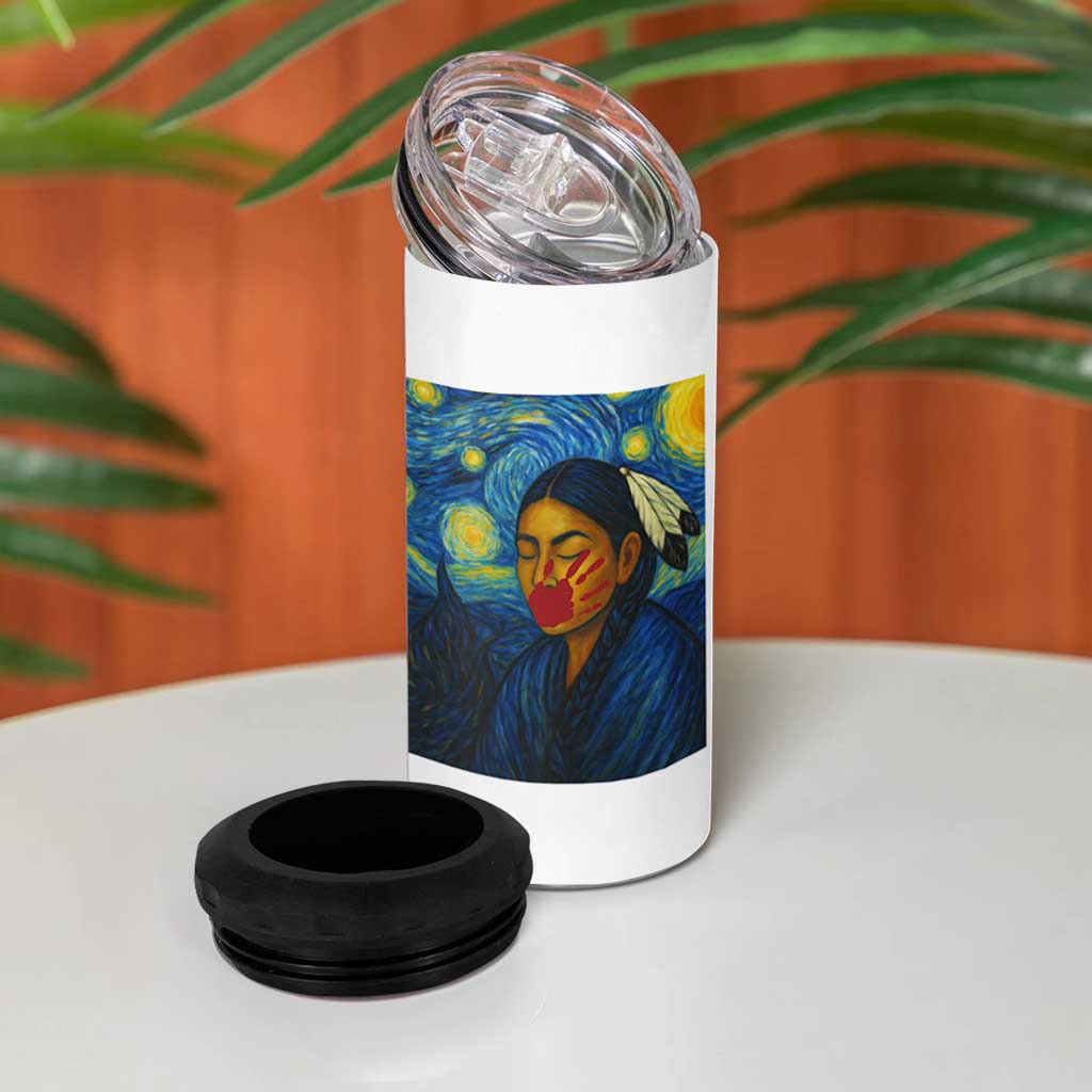 Native American MMIW 4 in 1 Can Cooler Tumbler Starry Night Indigenous People Day