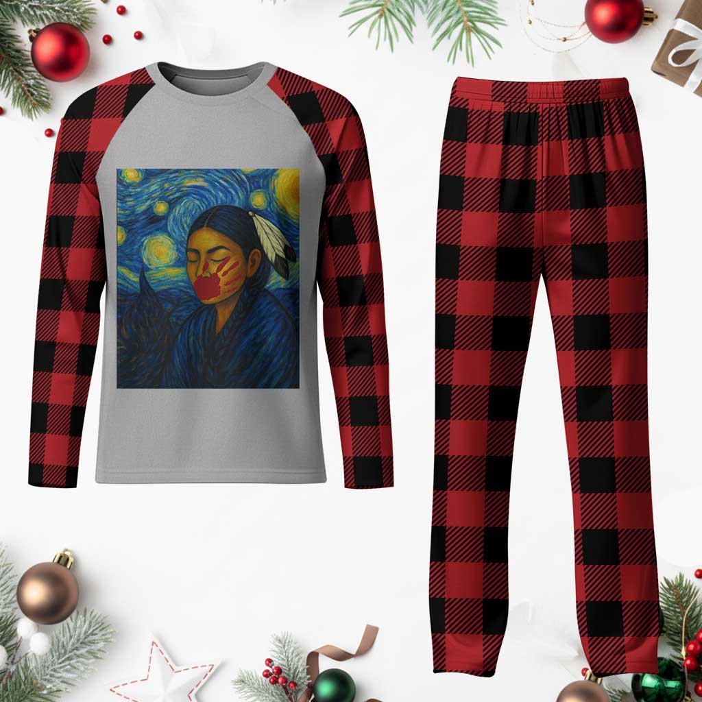 Native American MMIW Plaid Pajama Set Starry Night Indigenous People Day - Wonder Print Shop