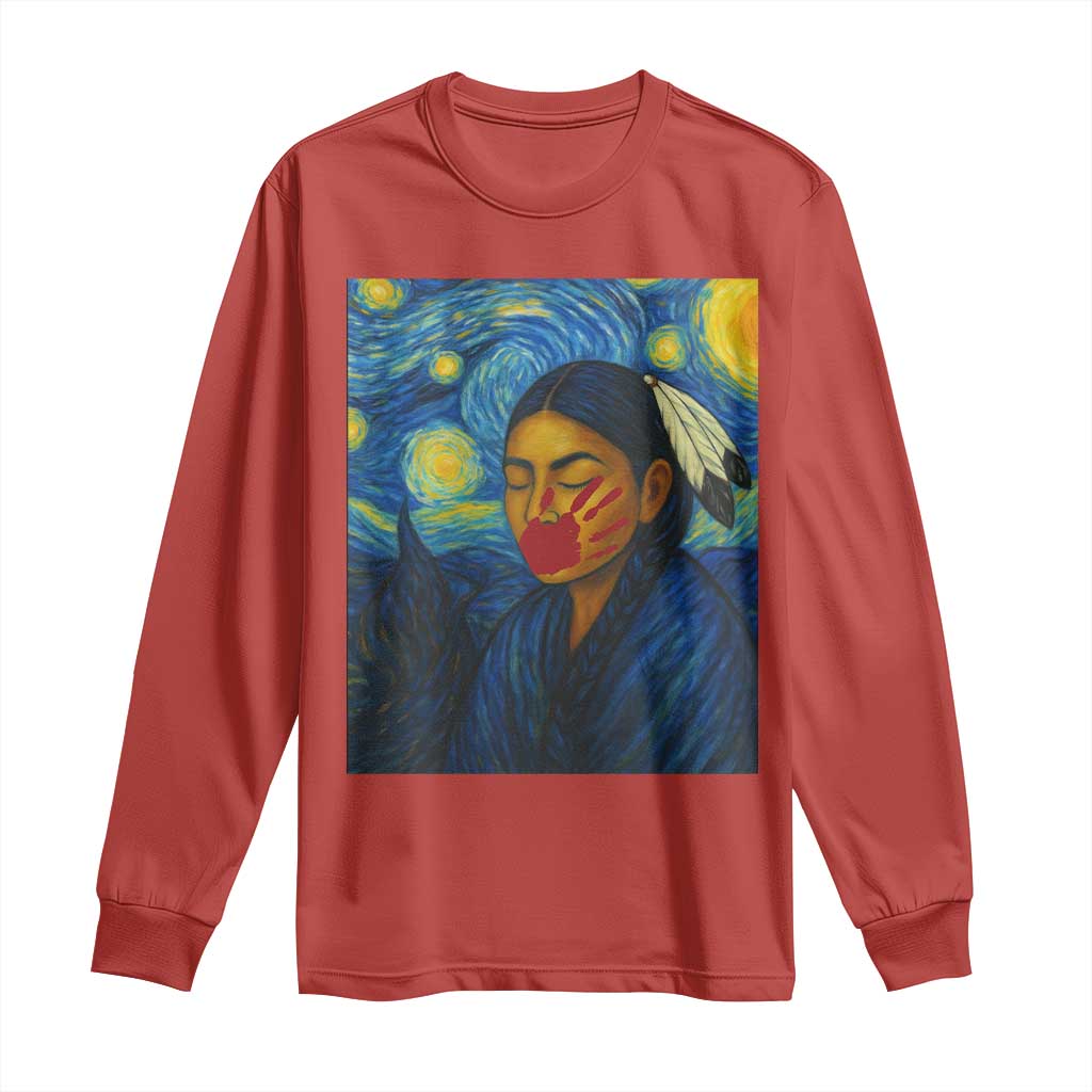 Native American MMIW Long Sleeve Shirt Starry Night Indigenous People Day - Wonder Print Shop