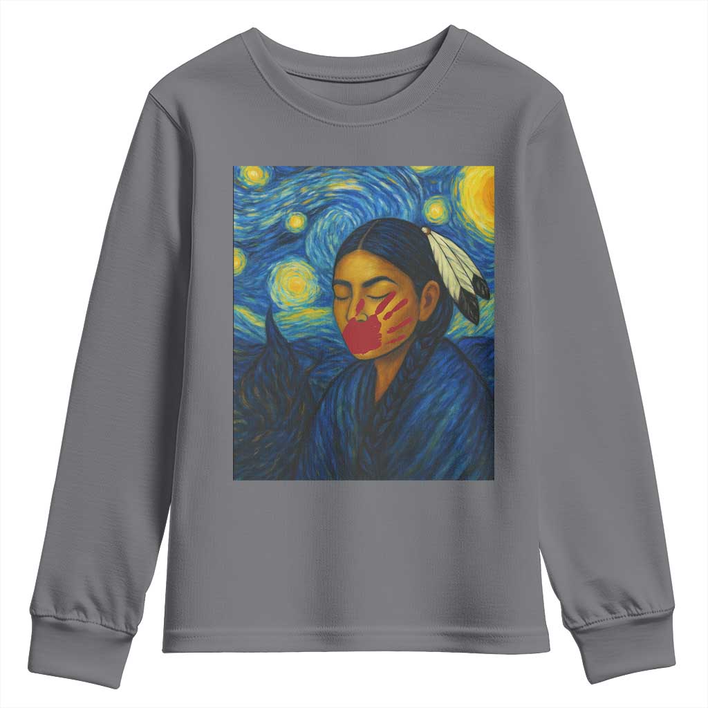 Native American MMIW Youth Sweatshirt Starry Night Indigenous People Day - Wonder Print Shop