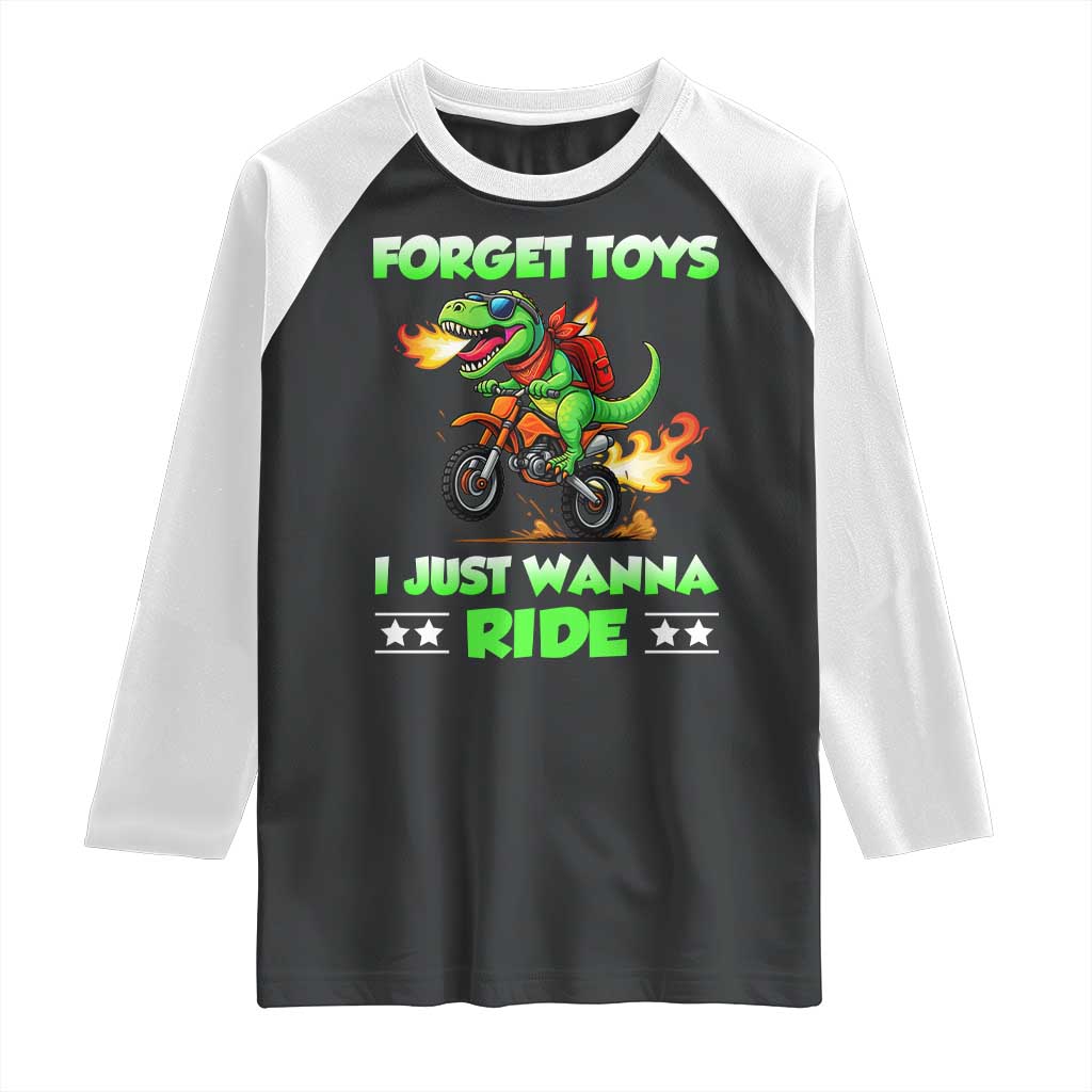 Motocross Dirt Bike Boys Raglan Shirt Forget Toys I Just Wanna Ride - Wonder Print Shop