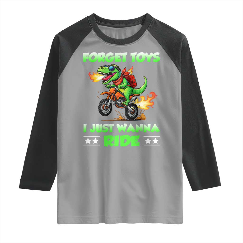Motocross Dirt Bike Boys Raglan Shirt Forget Toys I Just Wanna Ride - Wonder Print Shop