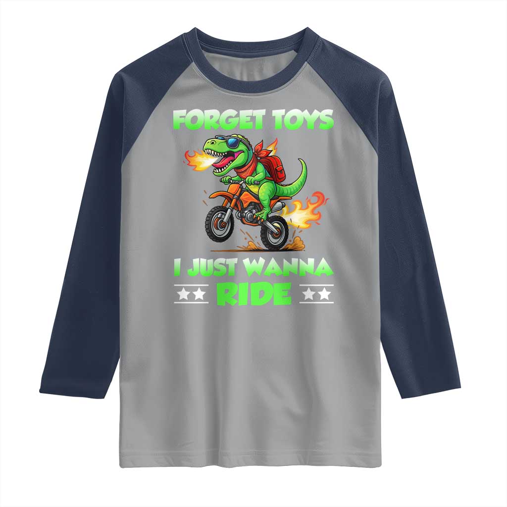 Motocross Dirt Bike Boys Raglan Shirt Forget Toys I Just Wanna Ride - Wonder Print Shop
