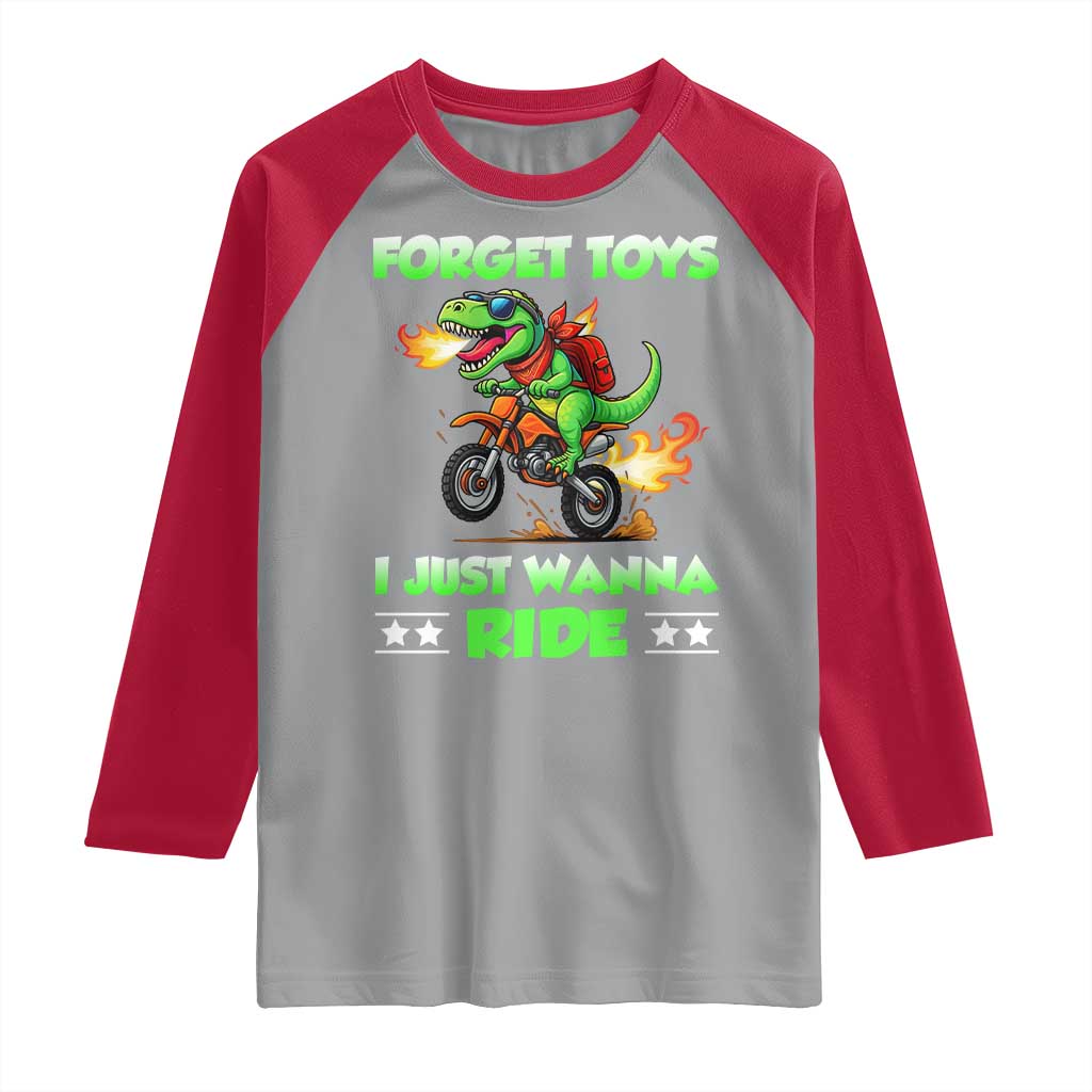 Motocross Dirt Bike Boys Raglan Shirt Forget Toys I Just Wanna Ride - Wonder Print Shop