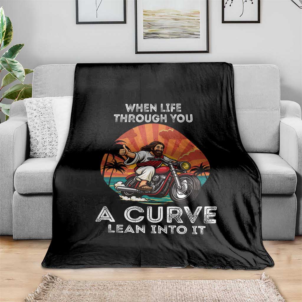 Funny Jesus Christian Motorcycle Throw Blanket When Life Throws You A Curve Lean Into It - Wonder Print Shop