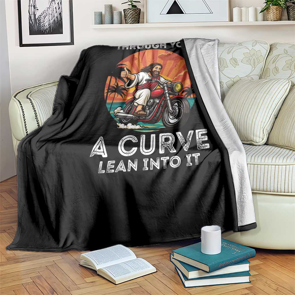 Funny Jesus Christian Motorcycle Throw Blanket When Life Throws You A Curve Lean Into It - Wonder Print Shop