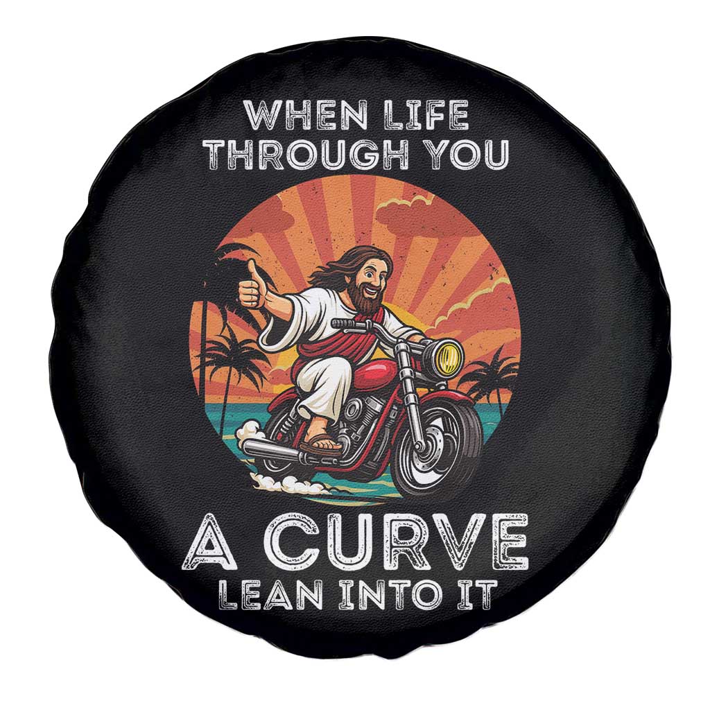 Funny Jesus Christian Motorcycle Spare Tire Cover When Life Throws You A Curve Lean Into It - Wonder Print Shop