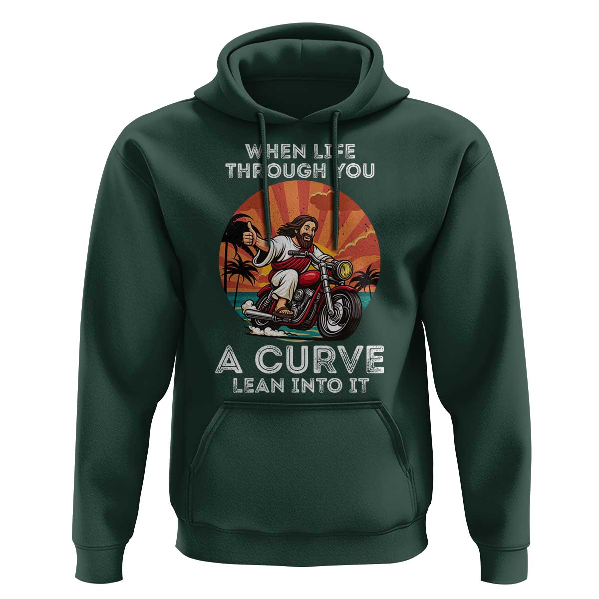 Funny Jesus Christian Motorcycle Hoodie When Life Throws You A Curve Lean Into It - Wonder Print Shop