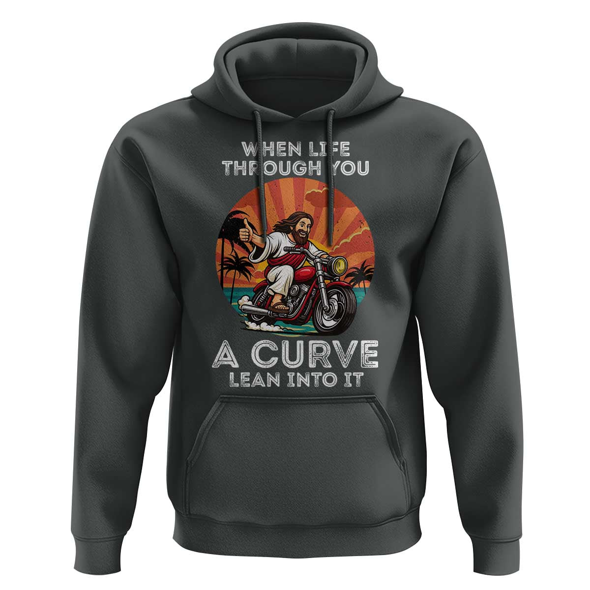 Funny Jesus Christian Motorcycle Hoodie When Life Throws You A Curve Lean Into It - Wonder Print Shop