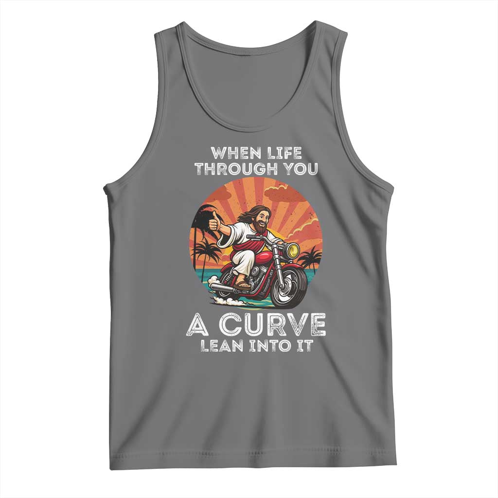 Funny Jesus Christian Motorcycle Tank Top When Life Throws You A Curve Lean Into It - Wonder Print Shop