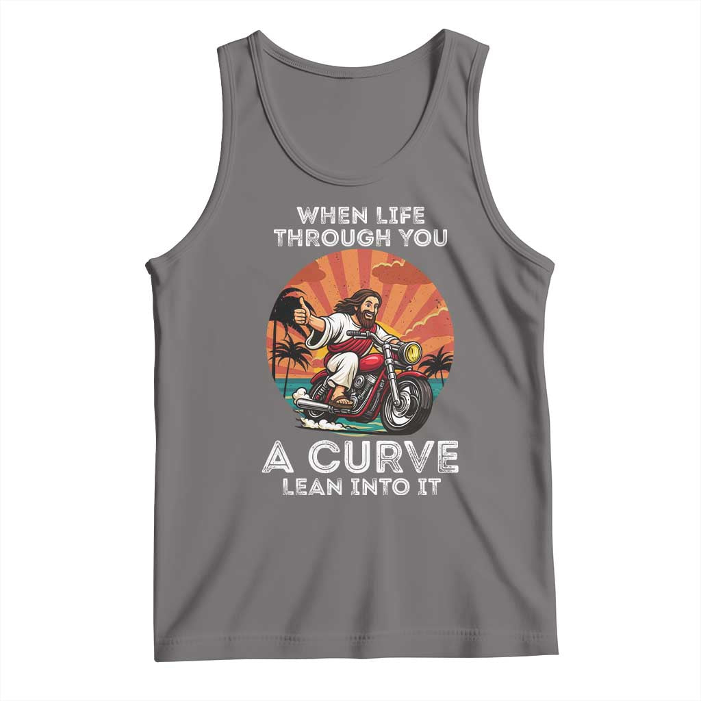 Funny Jesus Christian Motorcycle Tank Top When Life Throws You A Curve Lean Into It - Wonder Print Shop