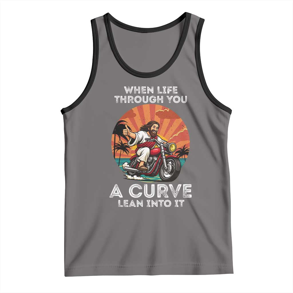 Funny Jesus Christian Motorcycle Tank Top When Life Throws You A Curve Lean Into It - Wonder Print Shop