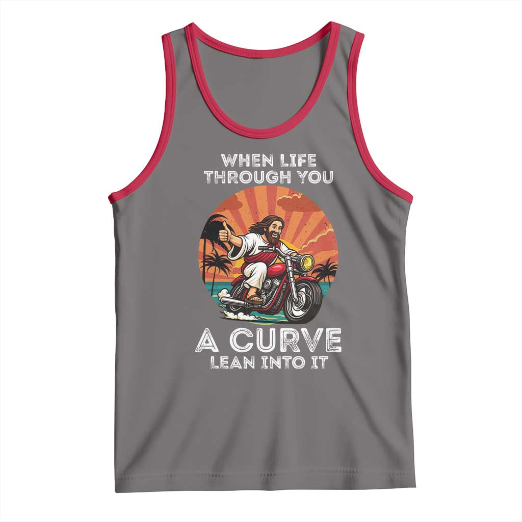 Funny Jesus Christian Motorcycle Tank Top When Life Throws You A Curve Lean Into It - Wonder Print Shop