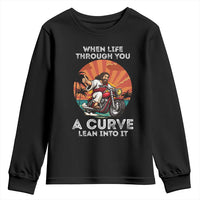 Funny Jesus Christian Motorcycle Youth Sweatshirt When Life Throws You A Curve Lean Into It - Wonder Print Shop