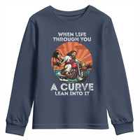 Funny Jesus Christian Motorcycle Youth Sweatshirt When Life Throws You A Curve Lean Into It - Wonder Print Shop