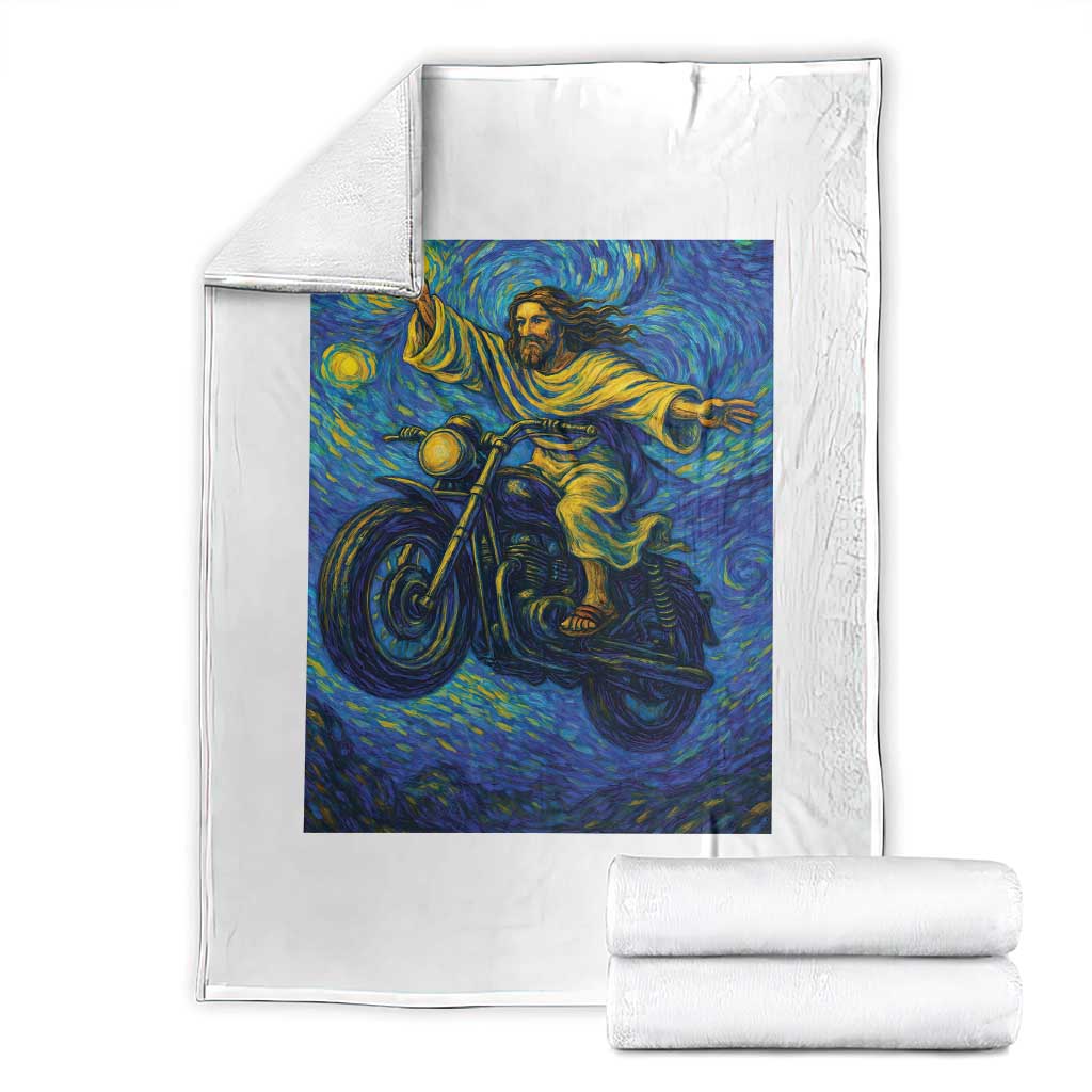 Funny Jesus Christian Motorcycle Throw Blanket Starry Night Van Gogh Biker - Wonder Print Shop