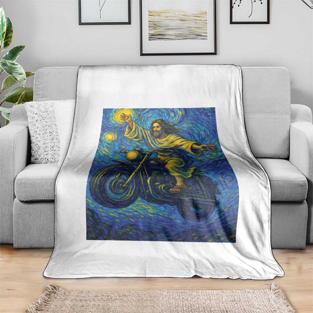 Funny Jesus Christian Motorcycle Throw Blanket Starry Night Van Gogh Biker - Wonder Print Shop