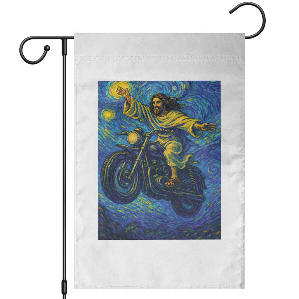 Funny Jesus Christian Motorcycle Garden Flag Starry Night Van Gogh Biker - Wonder Print Shop