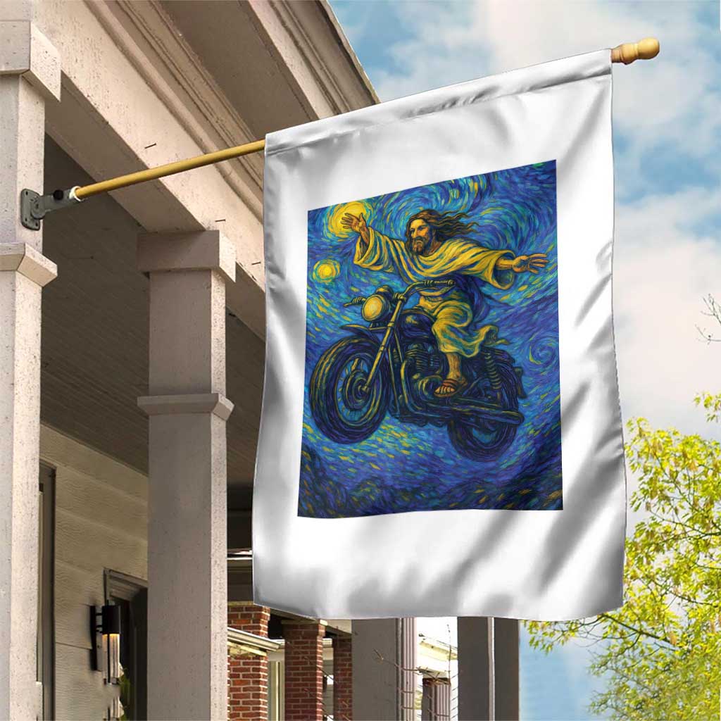 Funny Jesus Christian Motorcycle Garden Flag Starry Night Van Gogh Biker - Wonder Print Shop