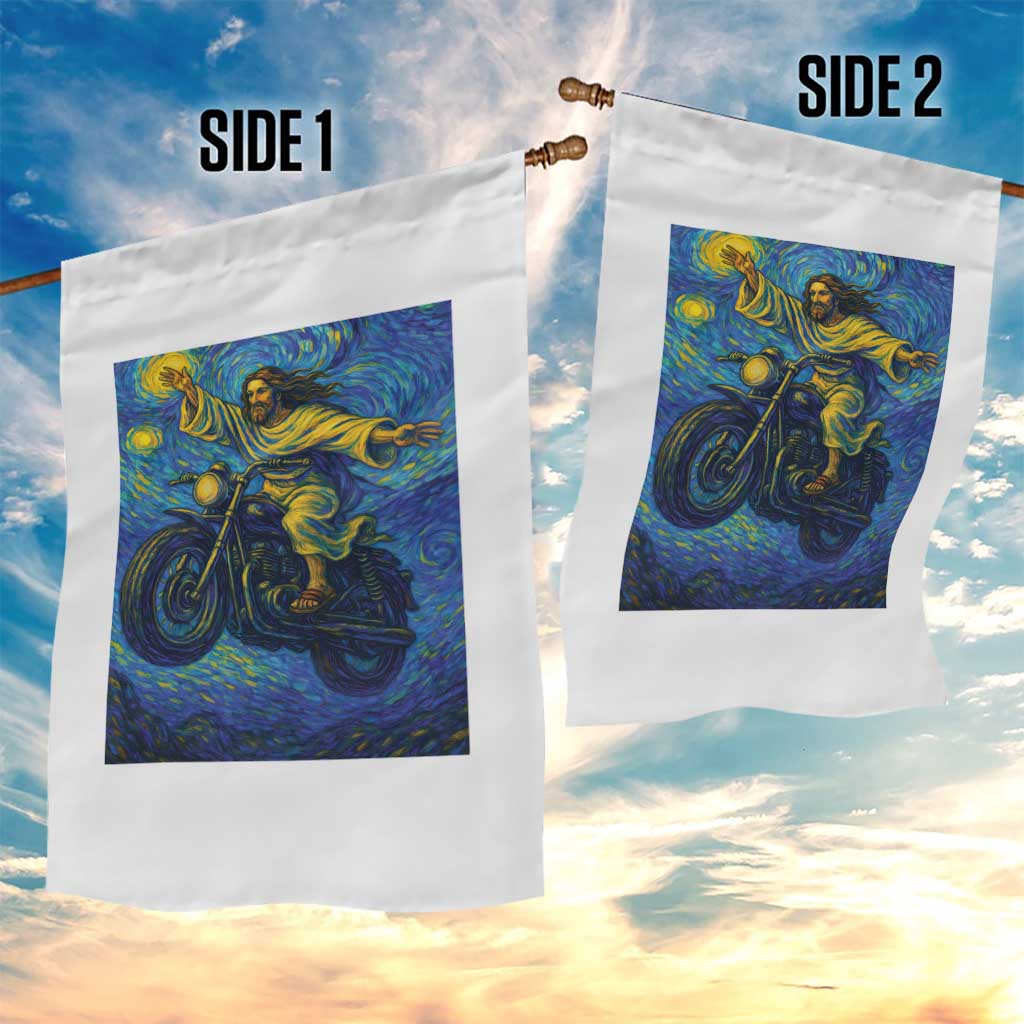 Funny Jesus Christian Motorcycle Garden Flag Starry Night Van Gogh Biker - Wonder Print Shop