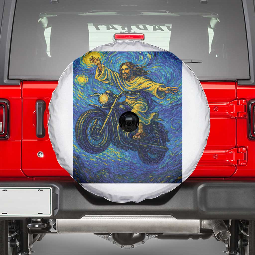 Funny Jesus Christian Motorcycle Spare Tire Cover Starry Night Van Gogh Biker - Wonder Print Shop