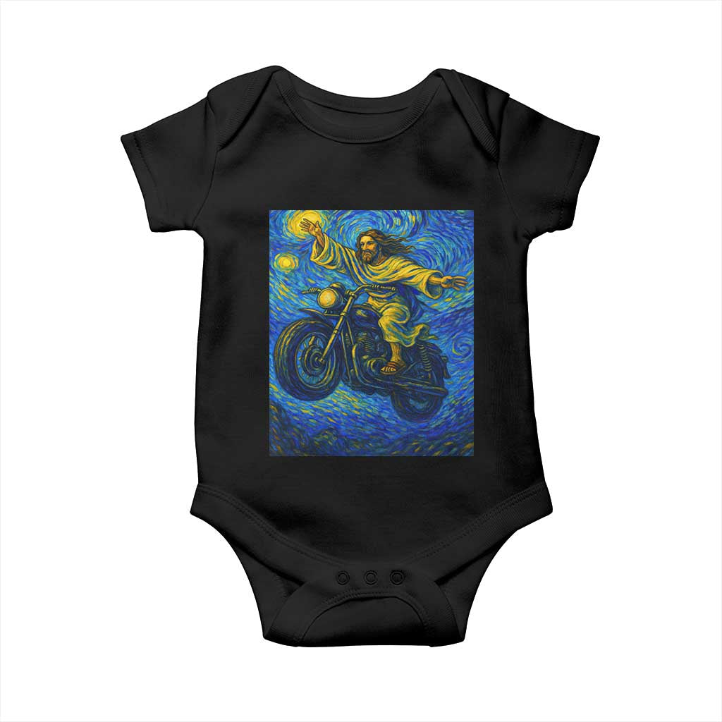 Funny Jesus Christian Motorcycle Baby Onesie Starry Night Van Gogh Biker - Wonder Print Shop
