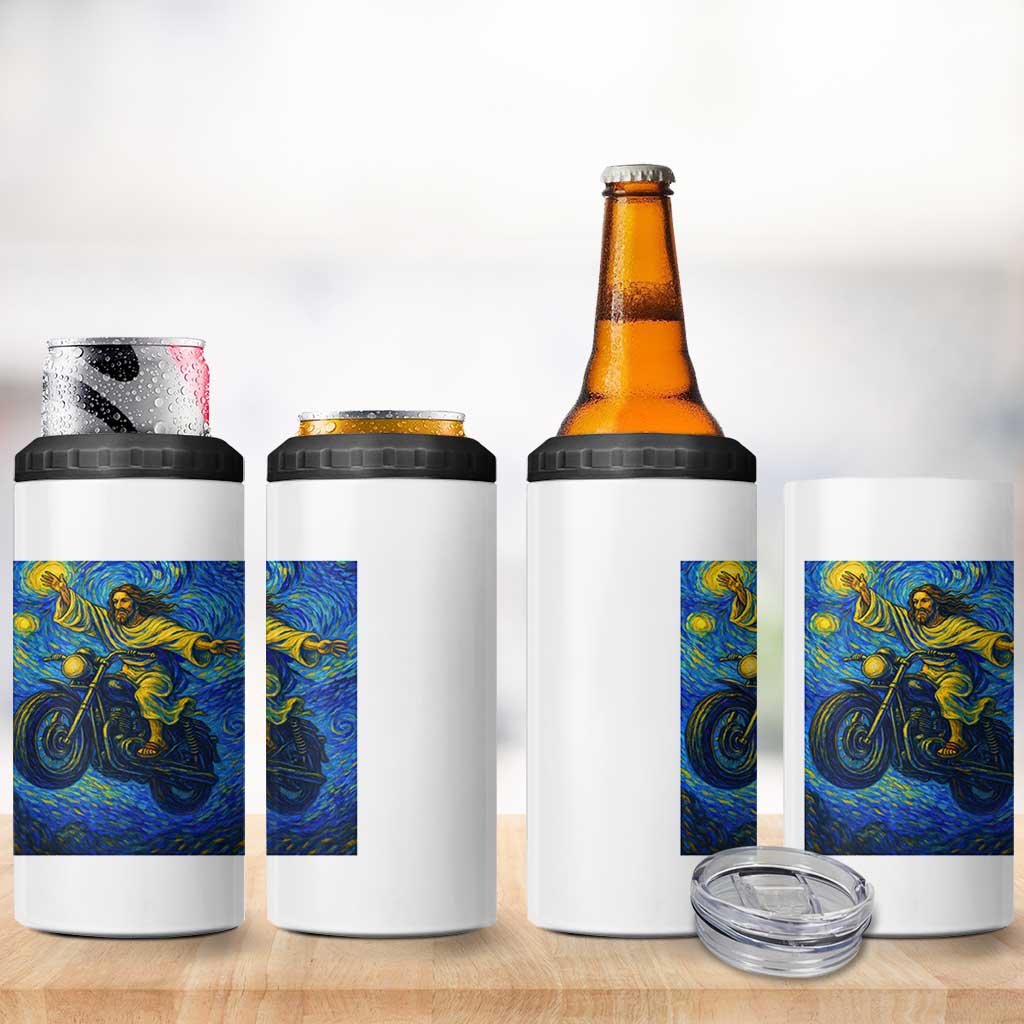 Funny Jesus Christian Motorcycle 4 in 1 Can Cooler Tumbler Starry Night Van Gogh Biker