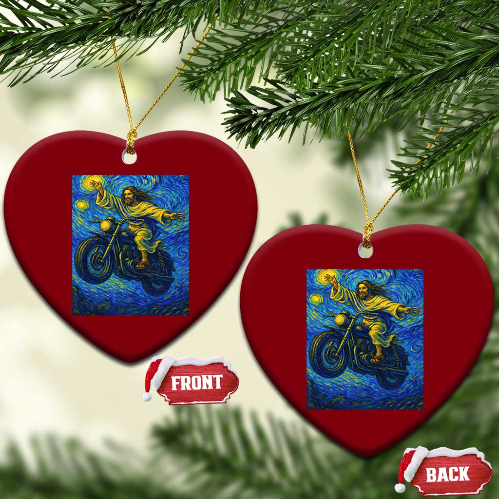 Funny Jesus Christian Motorcycle Ceramic Ornament Starry Night Van Gogh Biker - Wonder Print Shop