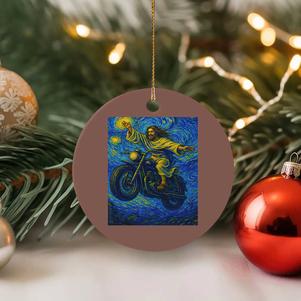 Funny Jesus Christian Motorcycle Ceramic Ornament Starry Night Van Gogh Biker - Wonder Print Shop