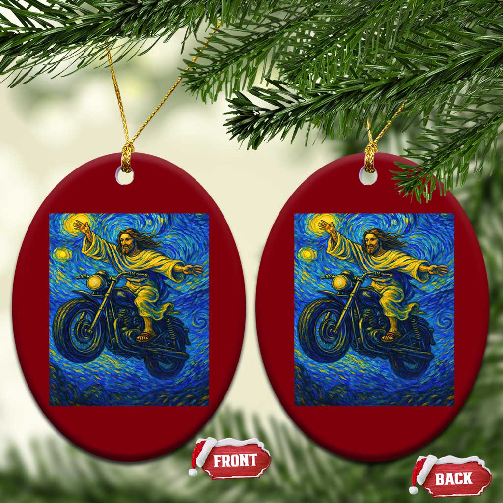 Funny Jesus Christian Motorcycle Ceramic Ornament Starry Night Van Gogh Biker - Wonder Print Shop