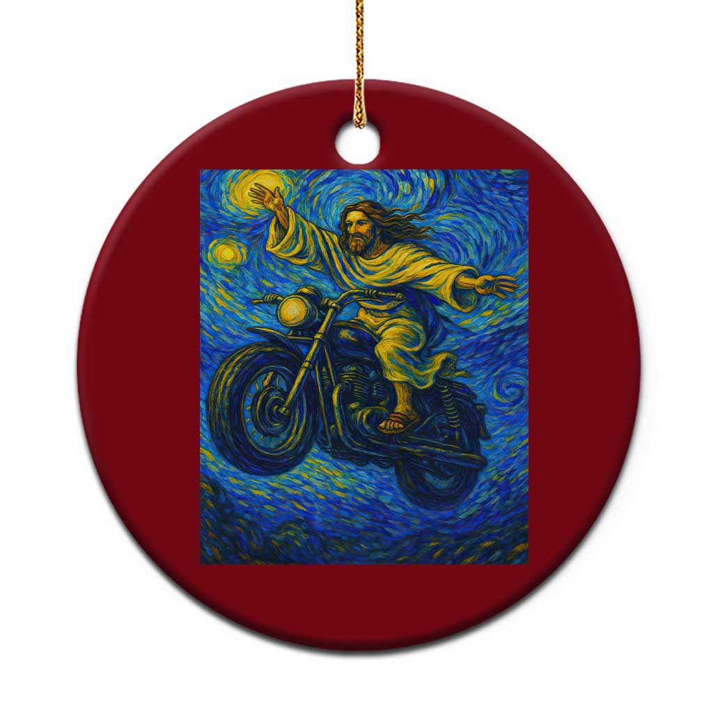 Funny Jesus Christian Motorcycle Ceramic Ornament Starry Night Van Gogh Biker - Wonder Print Shop