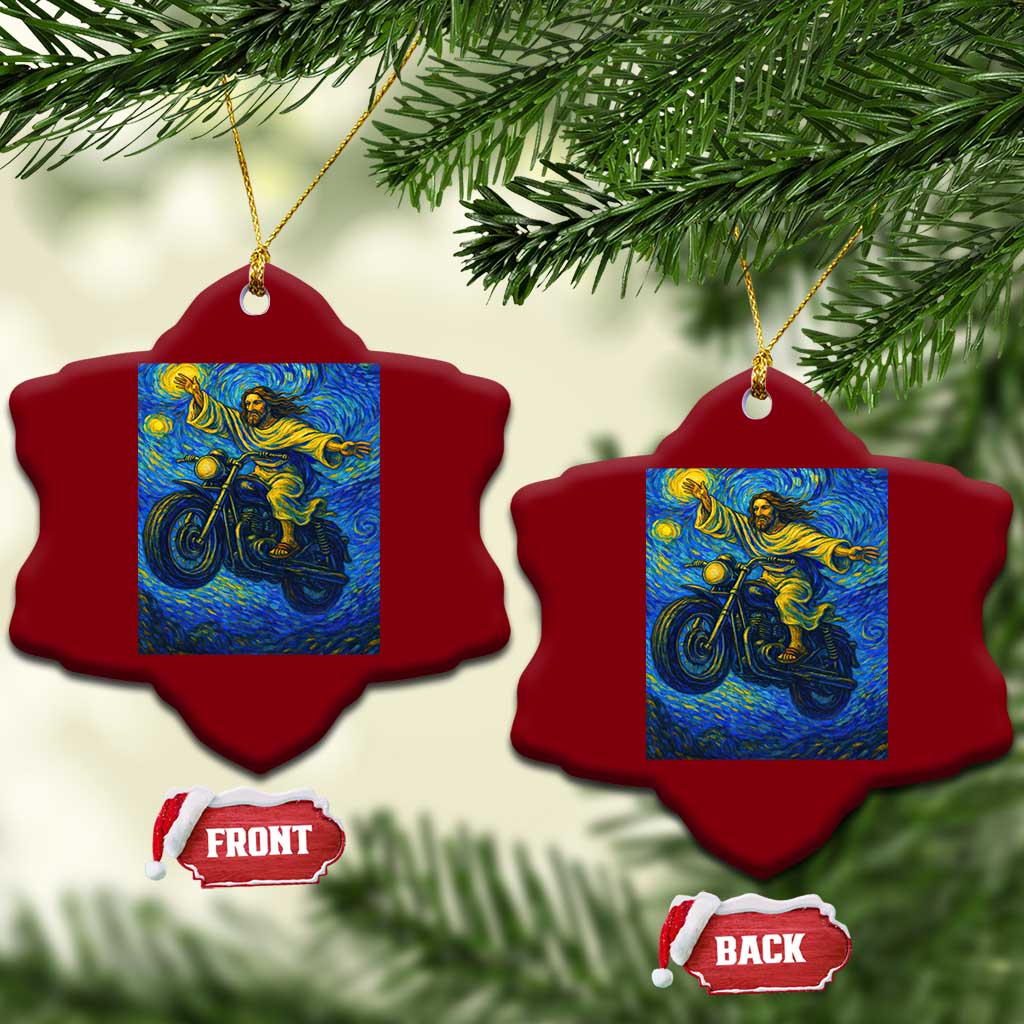 Funny Jesus Christian Motorcycle Ceramic Ornament Starry Night Van Gogh Biker - Wonder Print Shop