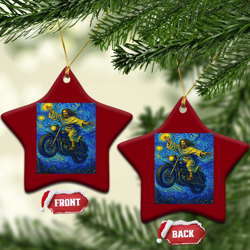 Funny Jesus Christian Motorcycle Ceramic Ornament Starry Night Van Gogh Biker - Wonder Print Shop