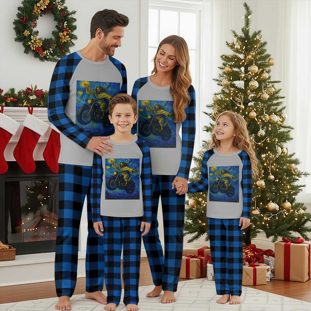 Funny Jesus Christian Motorcycle Plaid Pajama Set Starry Night Van Gogh Biker - Wonder Print Shop