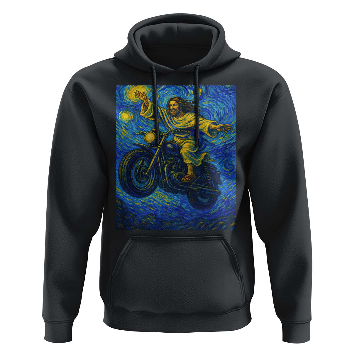 Funny Jesus Christian Motorcycle Hoodie Starry Night Van Gogh Biker - Wonder Print Shop