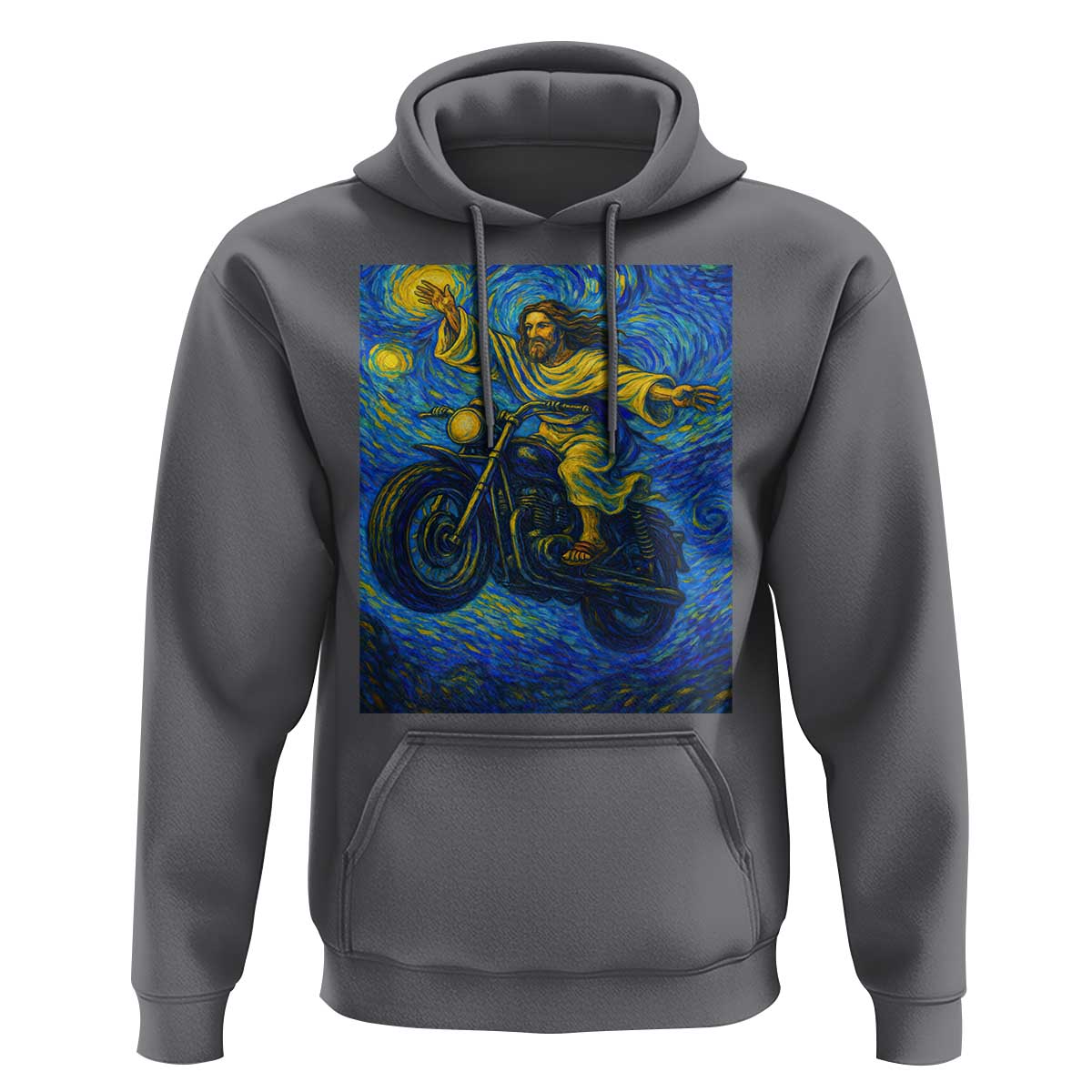 Funny Jesus Christian Motorcycle Hoodie Starry Night Van Gogh Biker - Wonder Print Shop