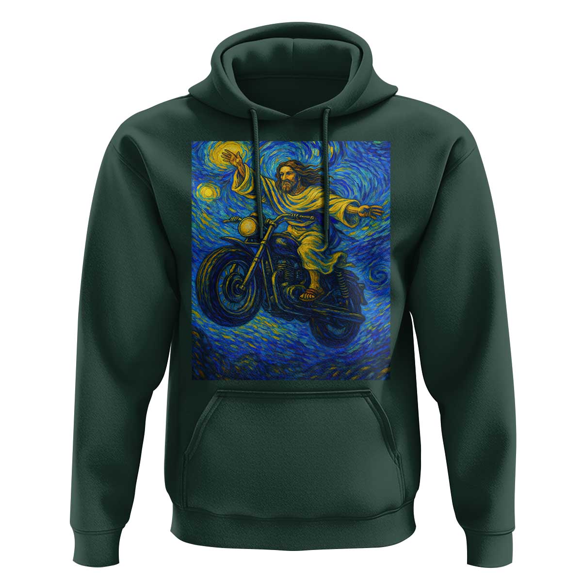 Funny Jesus Christian Motorcycle Hoodie Starry Night Van Gogh Biker - Wonder Print Shop