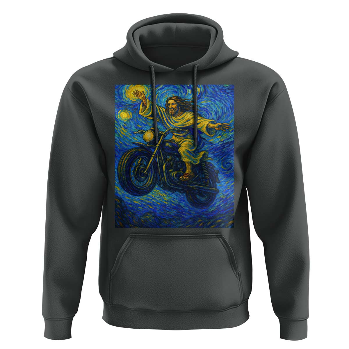 Funny Jesus Christian Motorcycle Hoodie Starry Night Van Gogh Biker - Wonder Print Shop