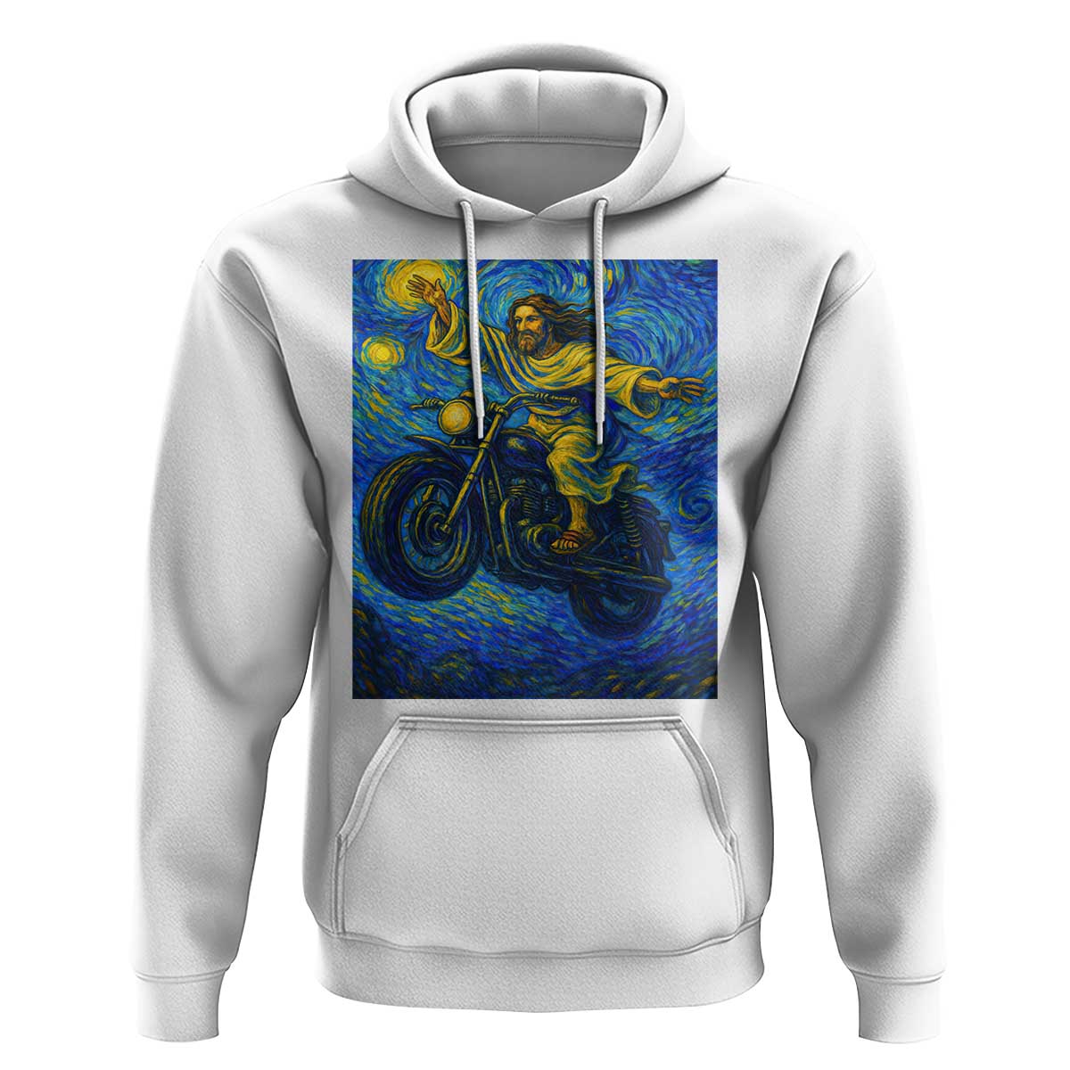 Funny Jesus Christian Motorcycle Hoodie Starry Night Van Gogh Biker - Wonder Print Shop