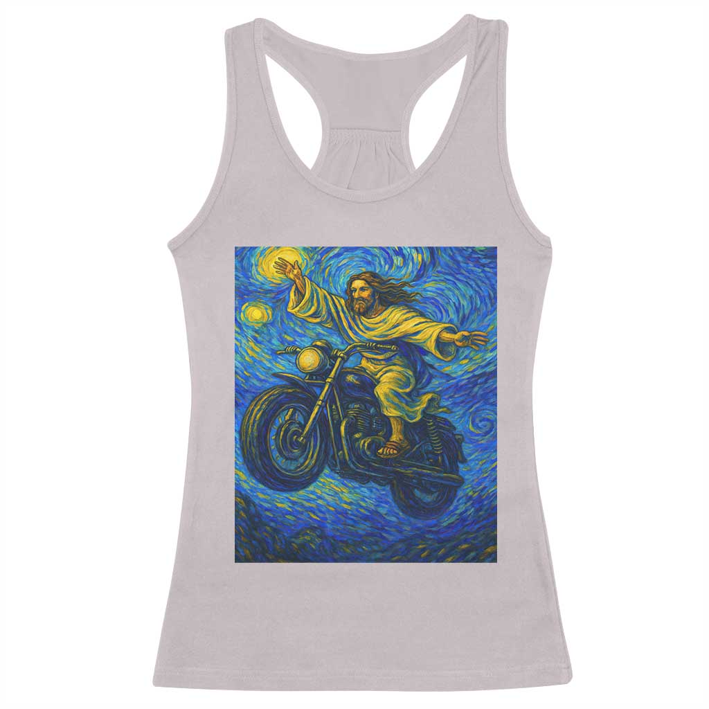 Funny Jesus Christian Motorcycle Racerback Tank Top Starry Night Van Gogh Biker - Wonder Print Shop