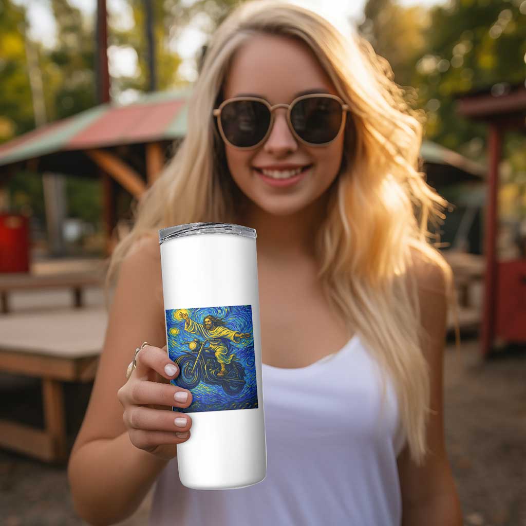 Funny Jesus Christian Motorcycle Skinny Tumbler Starry Night Van Gogh Biker
