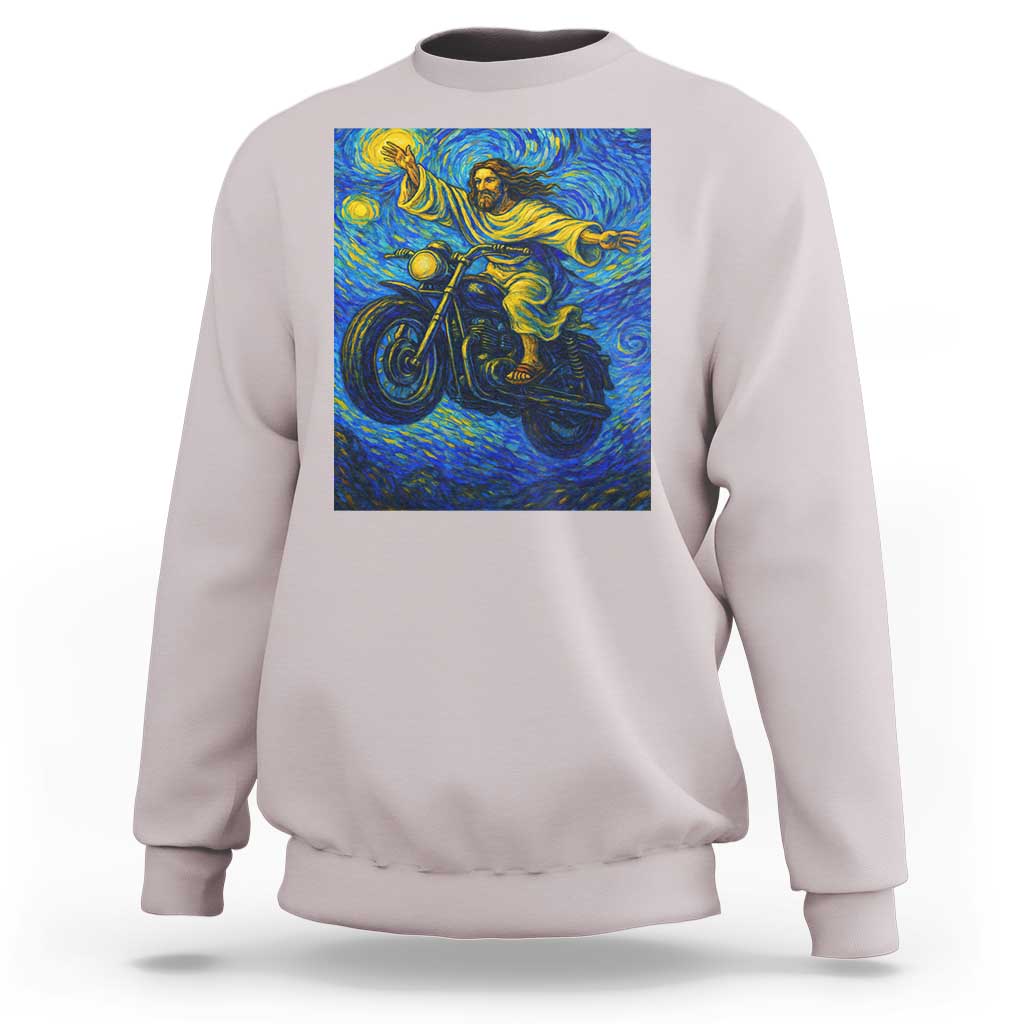 Funny Jesus Christian Motorcycle Sweatshirt Starry Night Van Gogh Biker - Wonder Print Shop