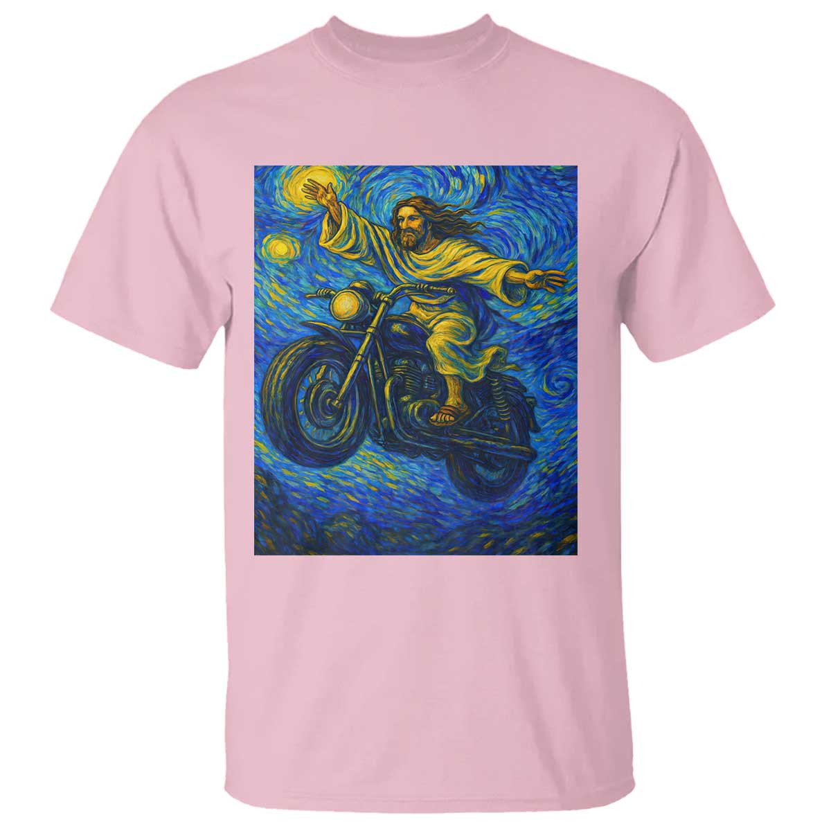 Funny Jesus Christian Motorcycle T Shirt Starry Night Van Gogh Biker - Wonder Print Shop
