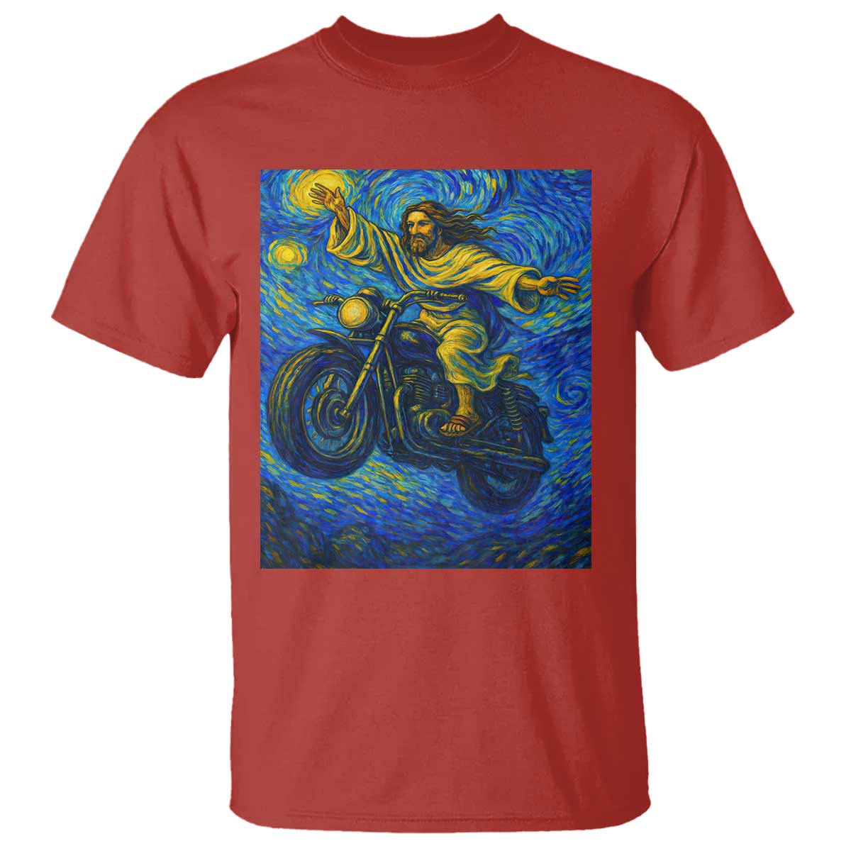 Funny Jesus Christian Motorcycle T Shirt Starry Night Van Gogh Biker - Wonder Print Shop