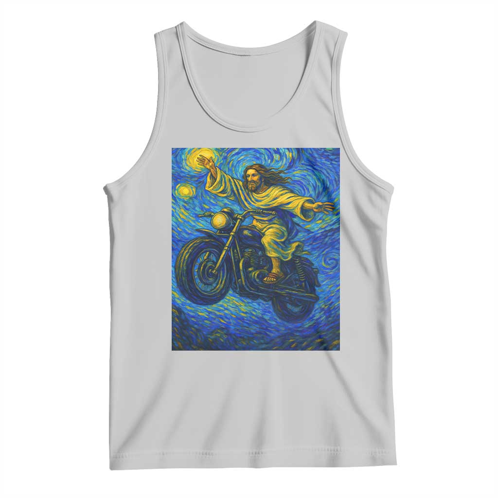 Funny Jesus Christian Motorcycle Tank Top Starry Night Van Gogh Biker - Wonder Print Shop