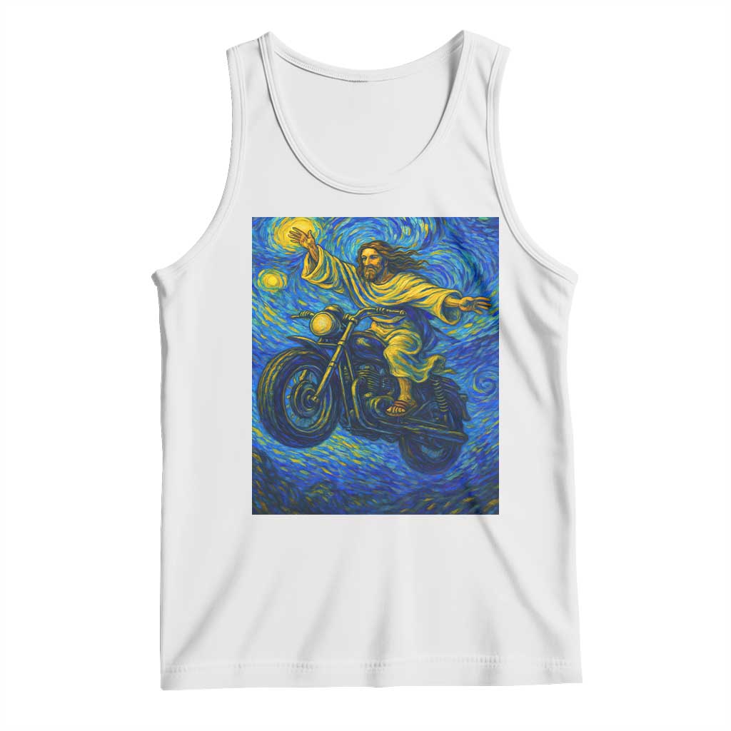 Funny Jesus Christian Motorcycle Tank Top Starry Night Van Gogh Biker - Wonder Print Shop