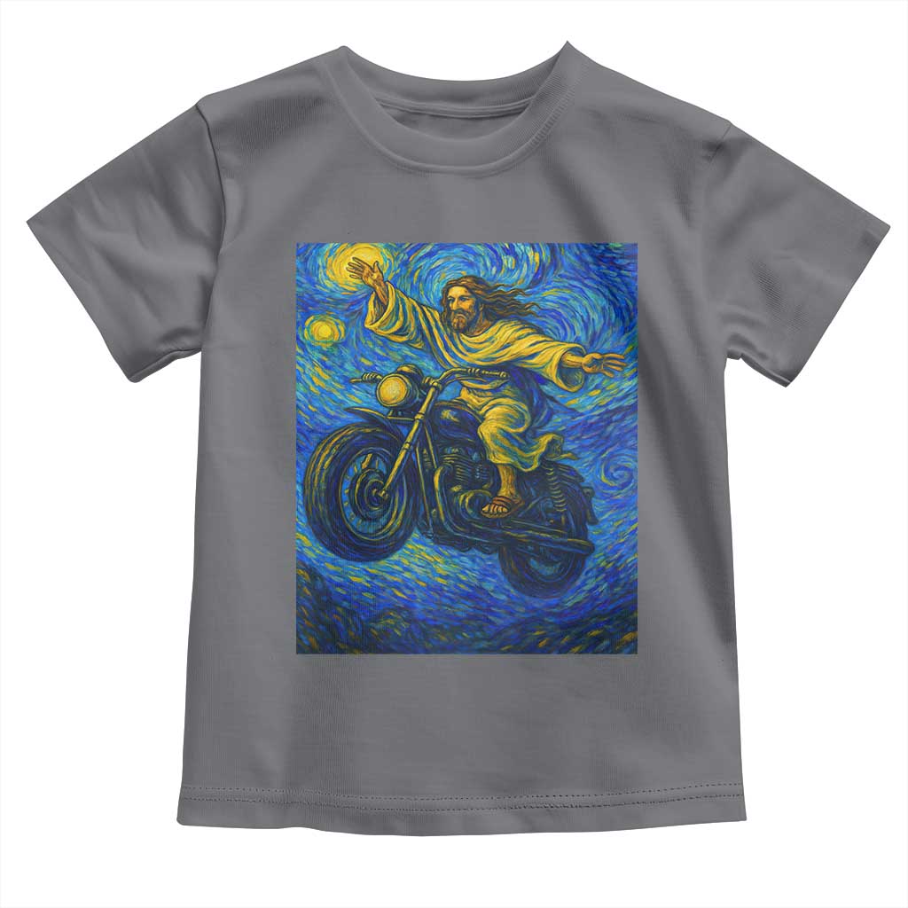 Funny Jesus Christian Motorcycle Toddler T Shirt Starry Night Van Gogh Biker - Wonder Print Shop