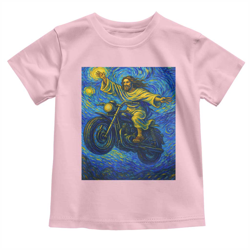 Funny Jesus Christian Motorcycle Toddler T Shirt Starry Night Van Gogh Biker - Wonder Print Shop